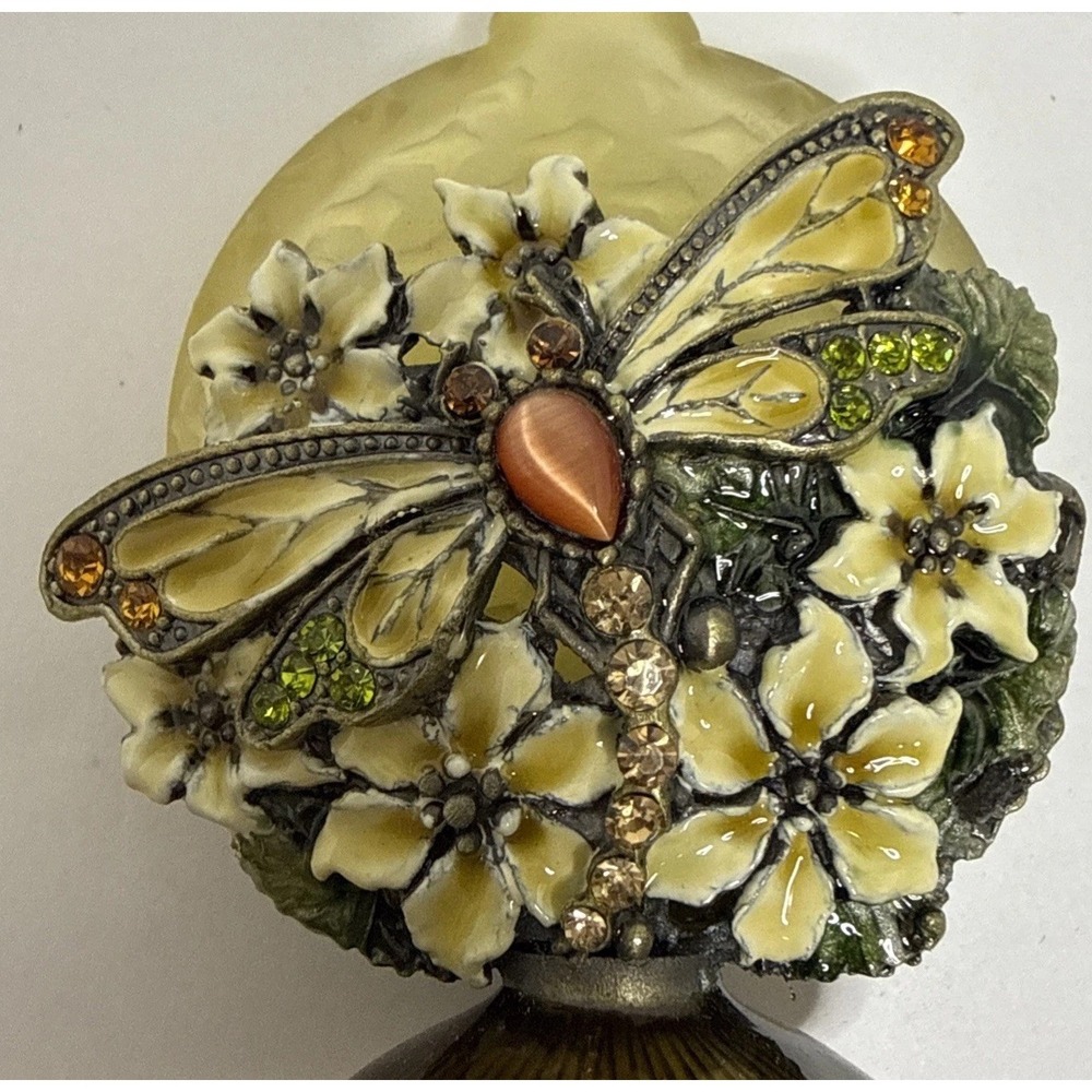 Vintage Dragonfly Perfume Bottle 4"  Rhinestone Enamel Crystal Stopper #1621 - Picture 2 of 11